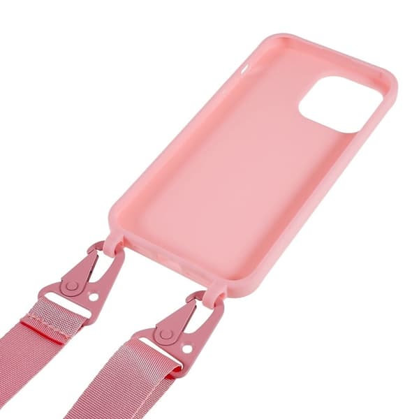 iPhone 14 Pro matt deksel med nøkkelbånd - Rosa Pink