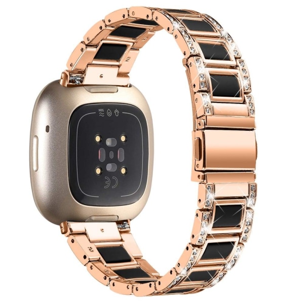 Fitbit Sense / Versa 3 urrem med rhinestone-dekor i resinblok - Rødguld / Sort Pink