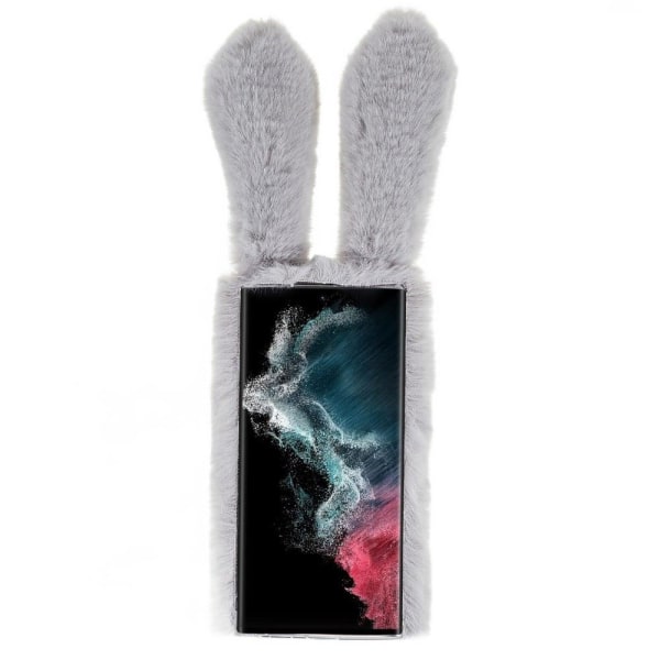 Fluffy Rabbit Samsung Galaxy S22 Ultra skal - Silver/Grå Silvergrå