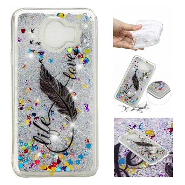 Samsung Galaxy J4 (2018) ophøjet mønster kviksands etui - Fjer Multicolor