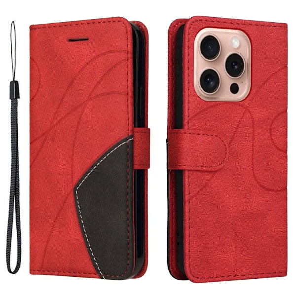 Teksturert læretui med stropp for iPhone 16 Pro - Rød Red
