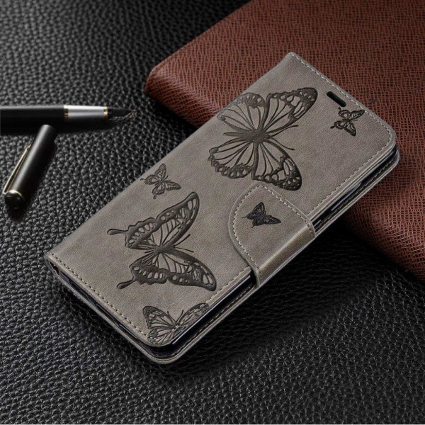 Butterfly läder Huawei P30 fodral - Silver/Grå Silvergrå
