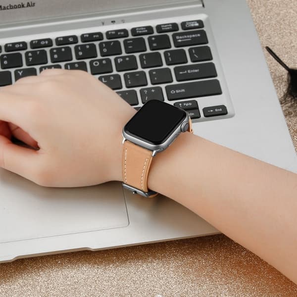 Apple Watch (45mm) Top Layer Cowhide Aitoa Nahkaa Rannekellon Nauha - Apricot Brown