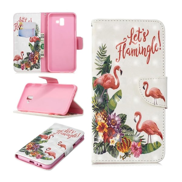 Samsung Galaxy J6 Plus (2018) flipfodral med ljuspunktsmönster - Flamingo multifärg