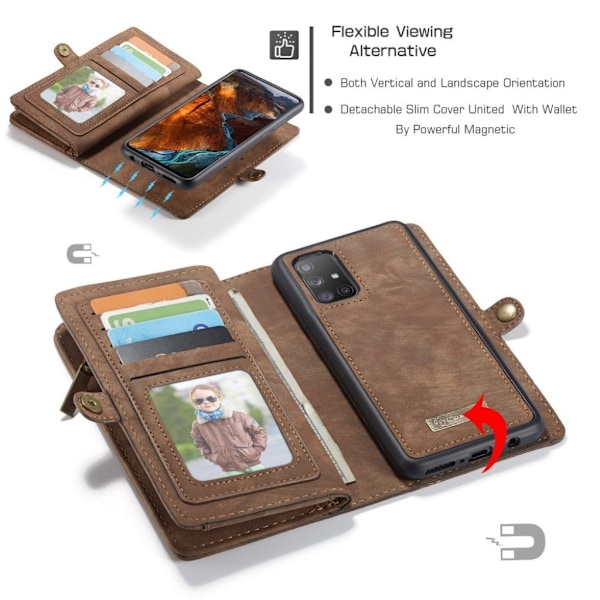 CaseMe Samsung Galaxy A51 Zipper Wallet kotelot - Ruskea Brown