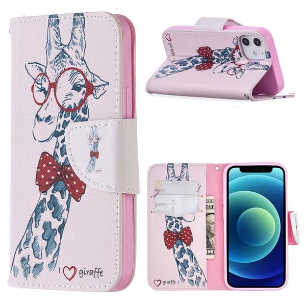 Wonderland iPhone 12 Mini Flippetui - Bedårende Sjiraff Multicolor