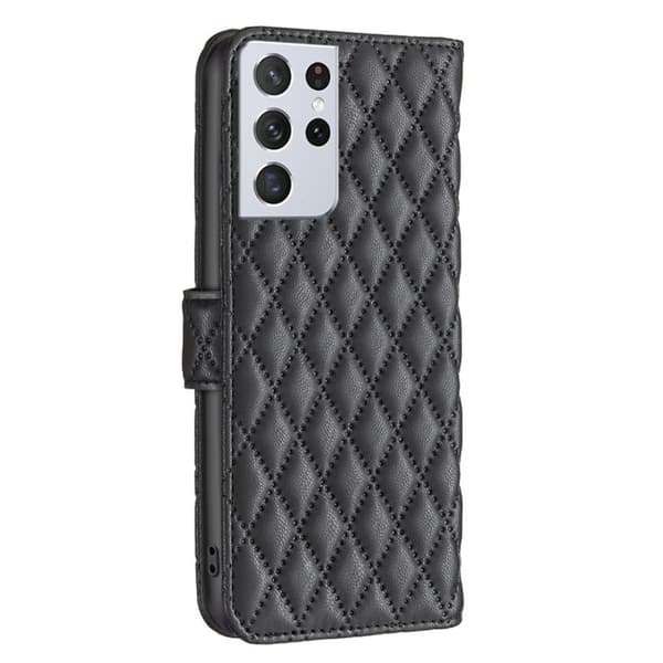 Rombemønster, matt flip-deksel for Samsung Galaxy S21 Ultra 5G - Svart Black