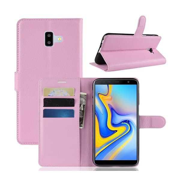 Samsung Galaxy J6 Plus (2018) litchi læder flip etui - Lyserød Pink