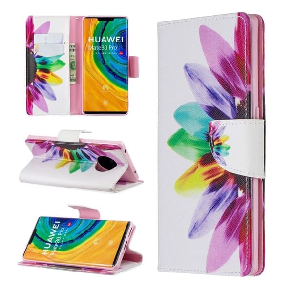 Wonderland Huawei Mate 30 Pro flip etui - Kronblade mønster Multicolor