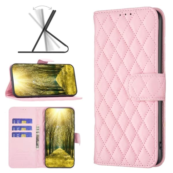 Rombemønster, matt flip-deksel for iPhone 14 Pro - Rosa Pink