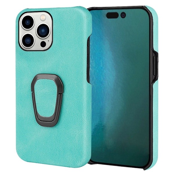 Iskunkestävä nahkasuojus soikealla jalustalla iPhone 14 Pro Max -puhelimelle - Syaani Green