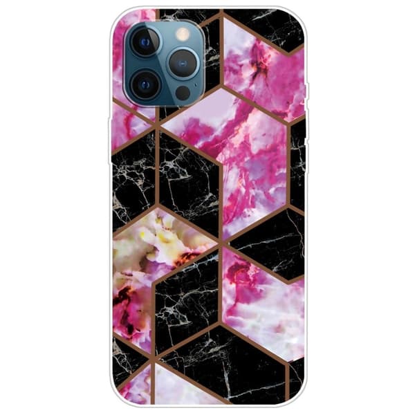 Marmormotiv iPhone 14 Pro Max skal - Svart Och Rosa Marmor multifärg