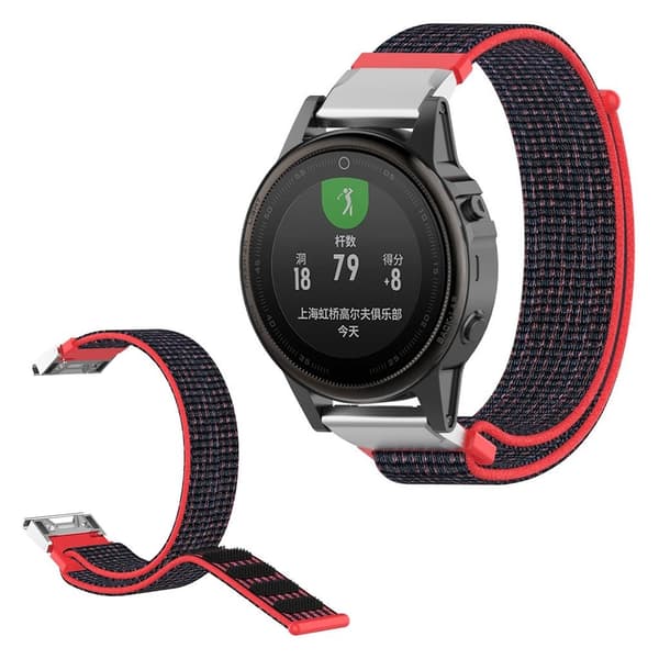 Garmin Fenix 6S / Fenix 5S Plus nylonsilmukkainen kellonauha - Punainen / Musta Black