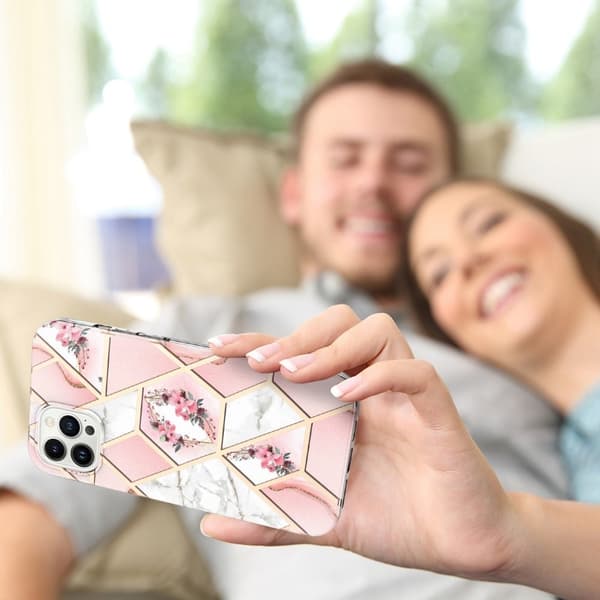 Marble design iPhone 14 Pro cover - Lyserøde Blomster Pink
