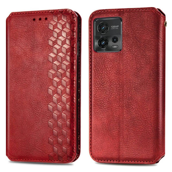 Læder Etui med A Stilfuldt Rhombus Tryk til Motorola Moto G72 - Rød Red