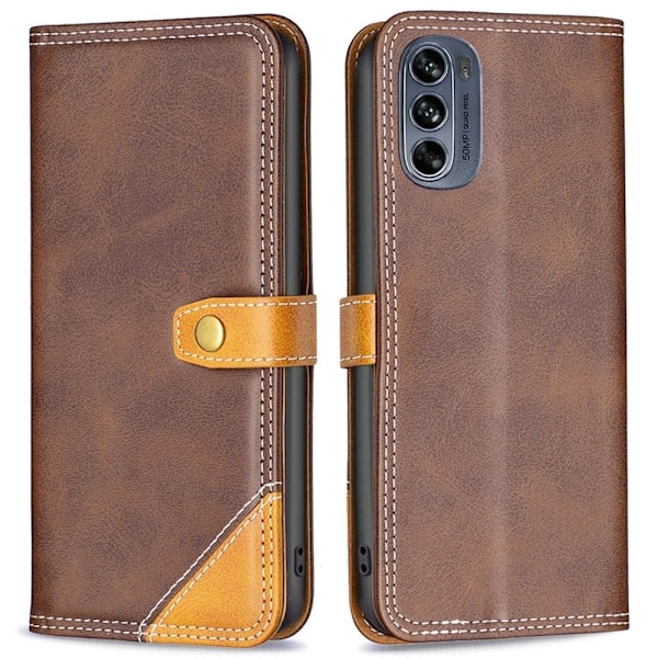 BINFEN tvåfärgat läder Motorola Moto G62 5G fodral - Brun Brun