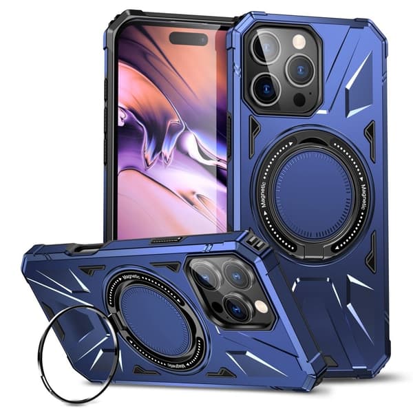 iPhone 16 Pro Max-etui kompatibelt med MagSafe fleksibelt og støtsikkert kickstand-telefondeksel - Marineblå Blue