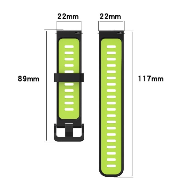 22mm Universal kaksivärinen silikoni ranneke - Musta / Harmaa Black