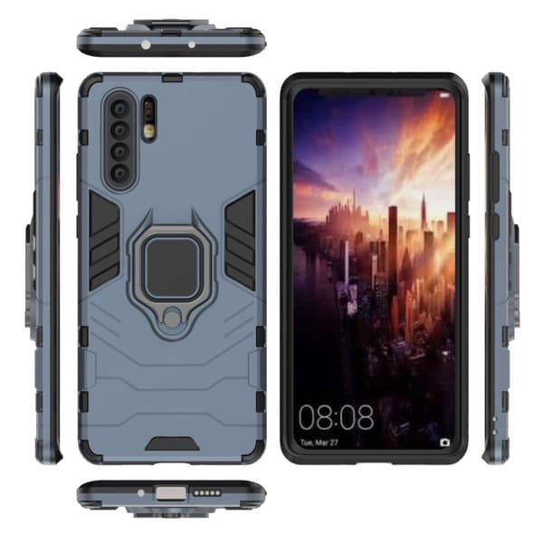 Huawei P30 Pro Fingerring Kickstand Hybrid Etui - Gråblå Blue