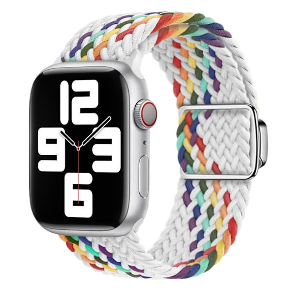 Apple Watch Series 9 41 mm flätat nylonarmband - Vit Regnbåge multifärg