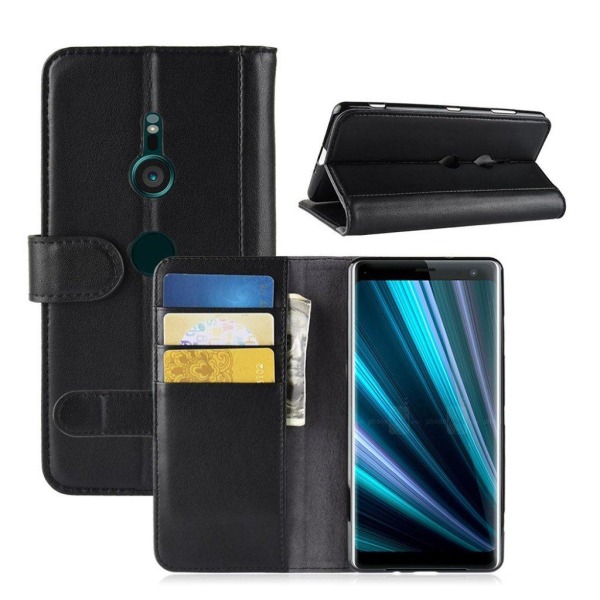 Sony Xperia XZ3 mobiletui i splidtet læder med kortholder - Sort Black