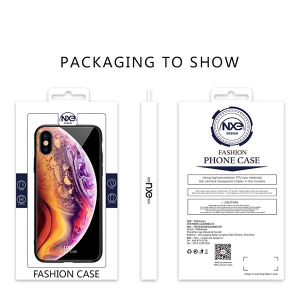NXE iPhone Xs Max härdat glasfodral med ljusmönster - Orange / Ljuslila multifärg