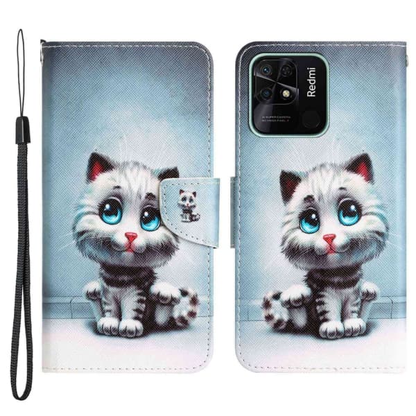 Wonderland Xiaomi Redmi 10C Flip Etui - Blå Øjne Kat Blue