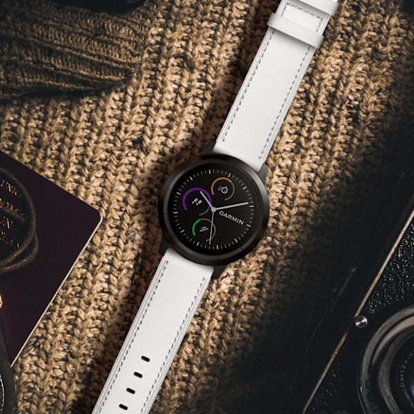 Garmin Vivoactive 3 / Vivomove HR ægte læder Urrem - Hvid White