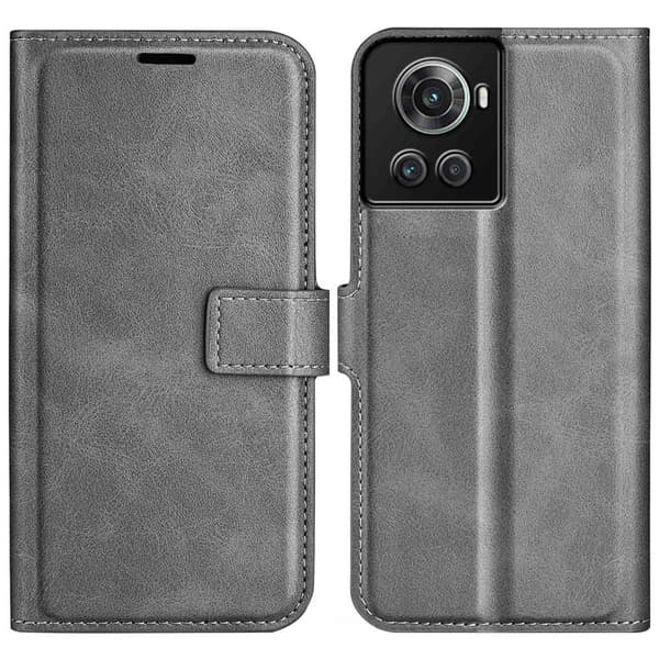 Skinn-etui i lommebok-stil for OnePlus 10R / OnePlus Ace - Lysegrå Silver grey