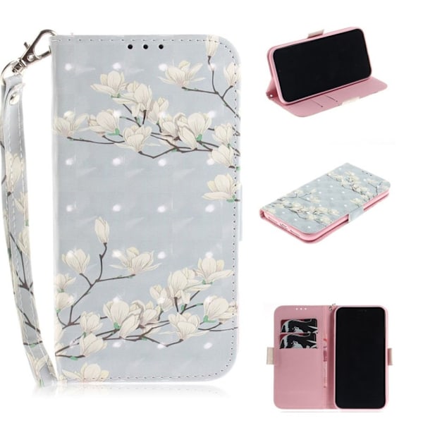IPhone 9 mobilfodral syntetläder silikonmaterial stående plånbok tryckmönster - Vit blomma Vit