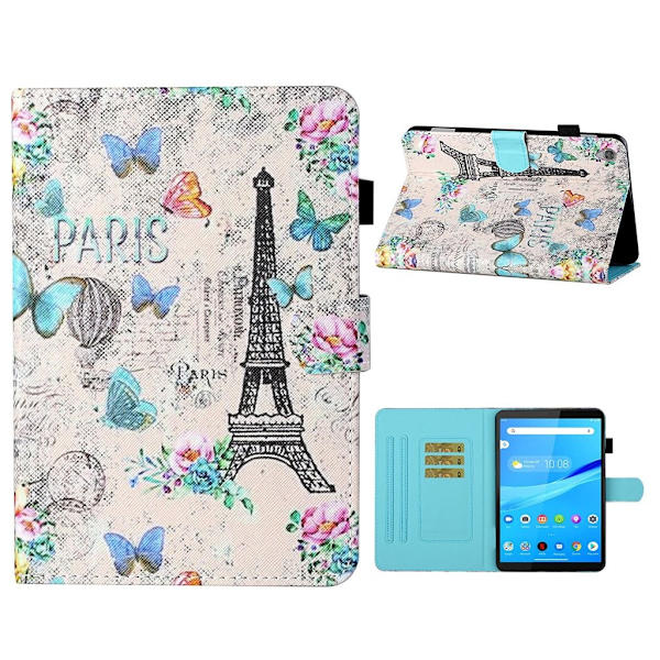 Lenovo Tab M10 HD Gen 2 Mønstret Læder Flip Etui - Eiffel Tårn Multicolor