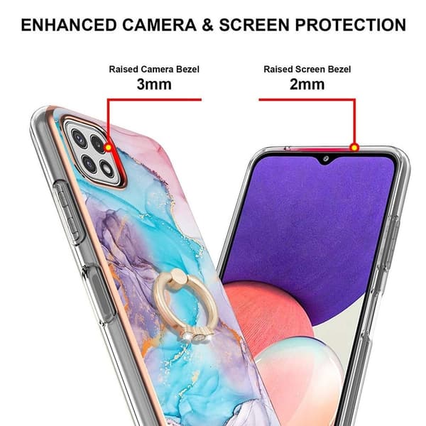 Marble Mønstret Deksel med Ring Holder til Samsung Galaxy A22 5G - Milky Way Klinkekule Blue Multicolor