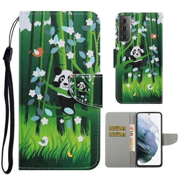 Wonderland Samsung Galaxy S21 FE Flippetui - Panda og Bambus Green