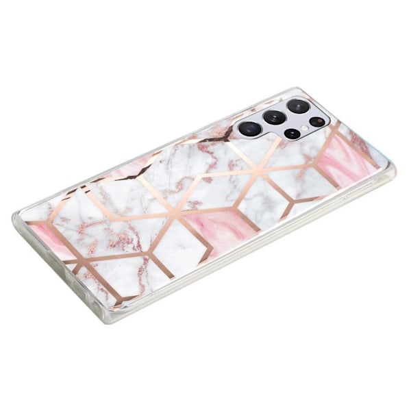 Deco Samsung Galaxy S23 Ultra Etui - Lyserød / Hvid Marmor Pink