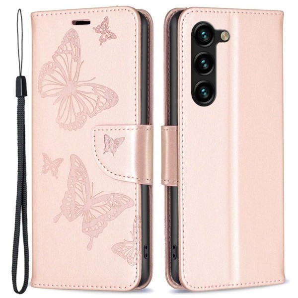 Sommerfugl Samsung Galaxy S23 Plus Flip Etui - Rødguld Pink