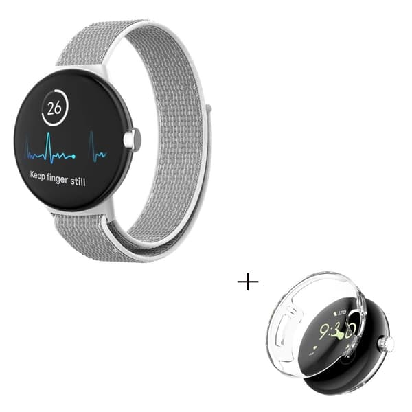 Google Pixel Watch nylonkellohihna läpinäkyvällä suojuksella - Harmaa / Valkoinen Silver grey