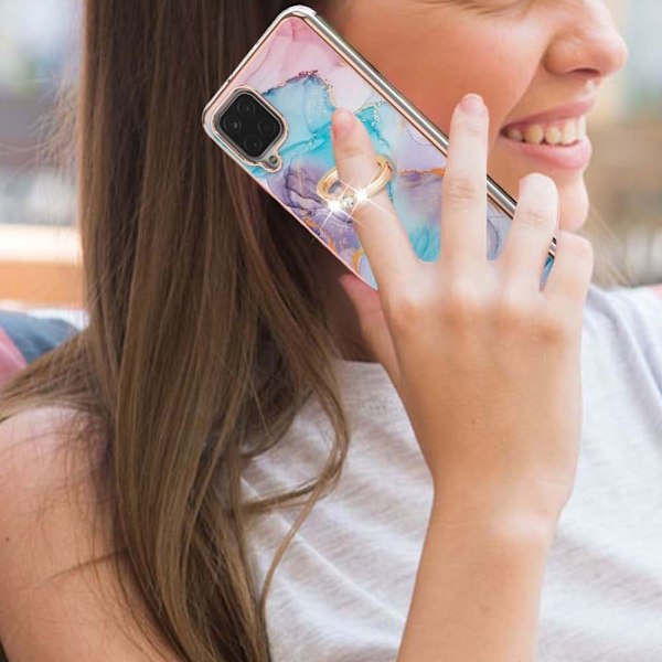 Marble Patterned Suojakuori With Ring Holder For Samsung Galaxy M12 / F12 / A12 5g - Milky Way Marble Blue Multicolor