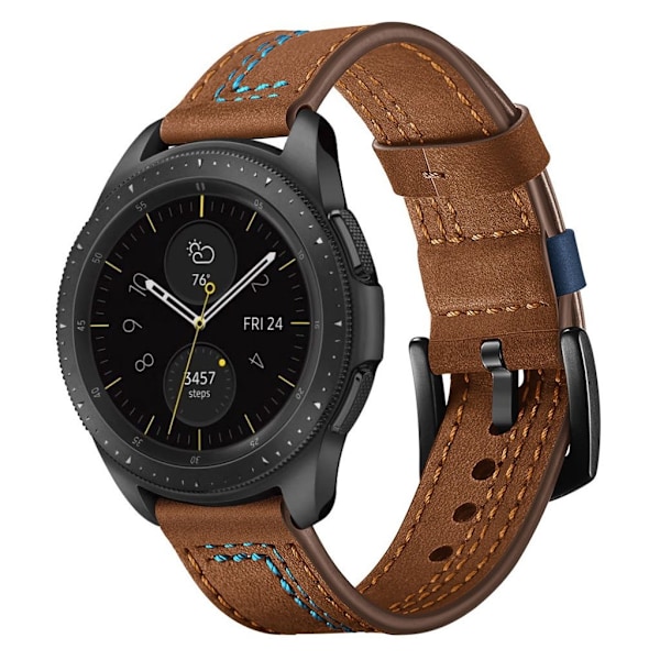 Huawei Watch GT / Samsung Galaxy Watch 46mm ompeleet tekstuuri aito nahkainen kellonauha - Ruskea Brown