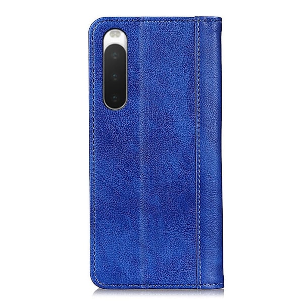 Sony Xperia 10 IV ægte læderetui med magnetisk lukning - Blå Blue