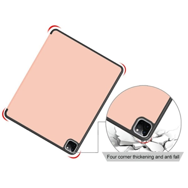 Tri-fold Auto Sleep / Wake Stand Vegansk Læder Tablet Case med P Pink