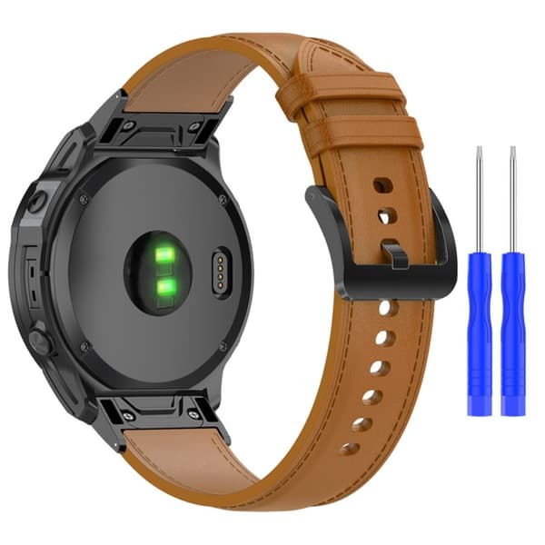 22 mm klokkerem i ekte skinn til Garmin-klokke - Lysebrun Brown