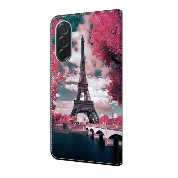 Samsung Galaxy A16 5G / A16 4G Plånboksfodral Mönster Tryck Stativ Läder Flip Telefonskal - Eiffeltornet Rosa