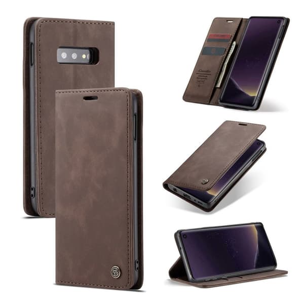 CASEME Samsung Galaxy S10e auto-absorberet læder flip etui - Kaffe Brown