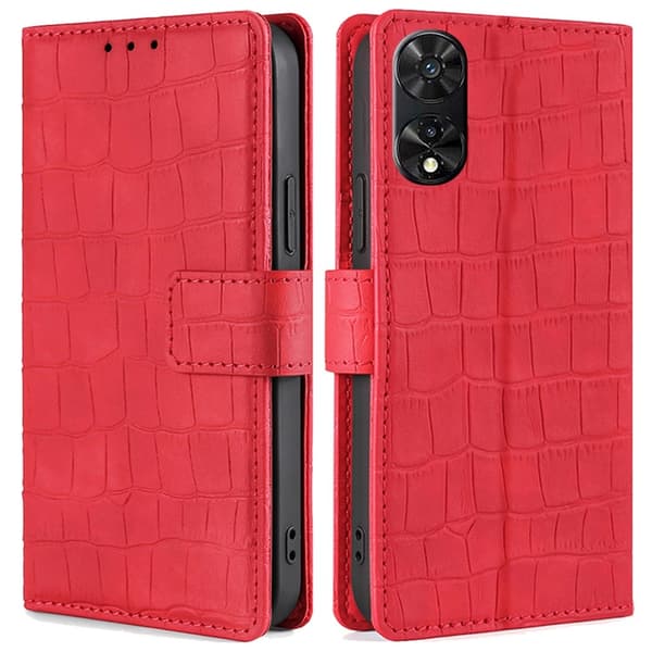 TCL 505 Telefonfodral Krokodil Textur Skin-Touch Läderfodral med plånbok - Röd Röd