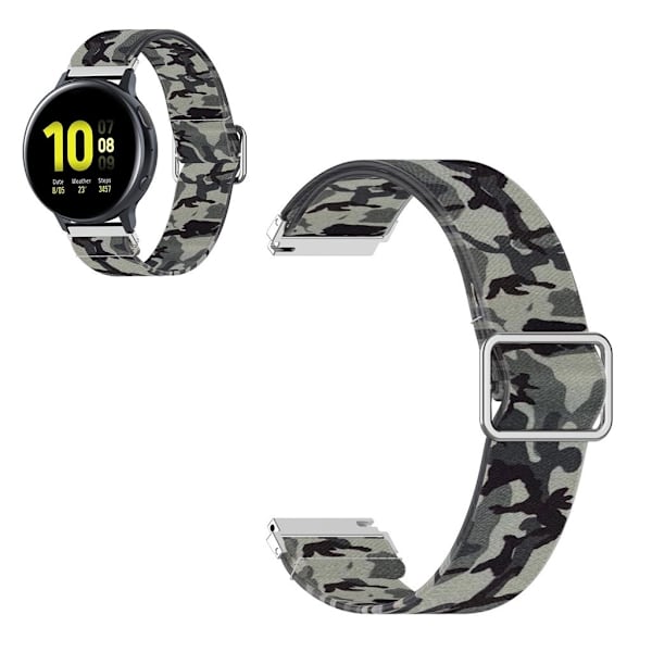 22 mm nylon-urrem til Huawei- og Samsung-ure - Camouflage Grå Silver grey