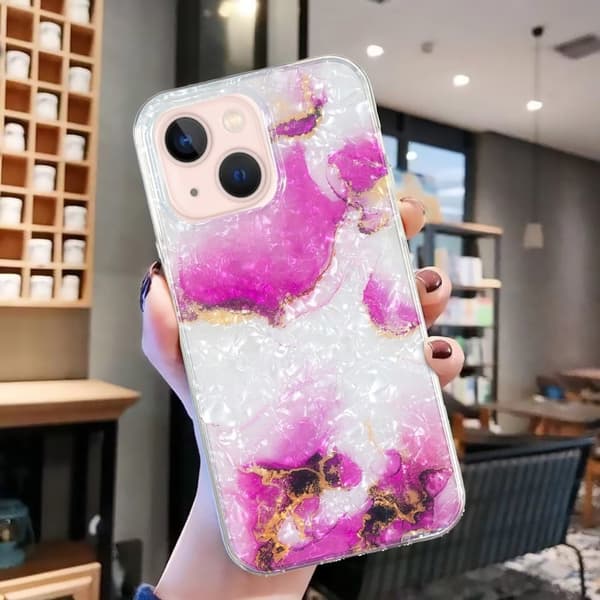 Marble design iPhone 14 Plus cover - Rød Marmor Pink