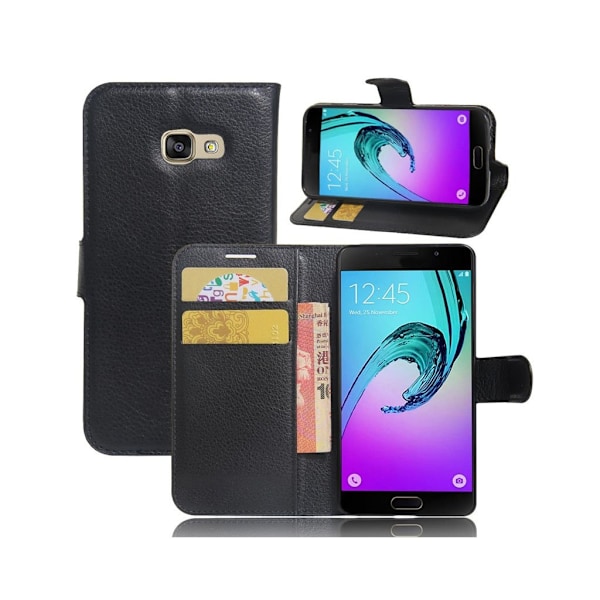 Samsung Galaxy A3 (2017) Litsi Pintainen Nahkakotelo Lompakko - Musta Black