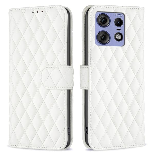Rombemønster, matt flip-deksel for Motorola Edge 50 Pro - Hvit White