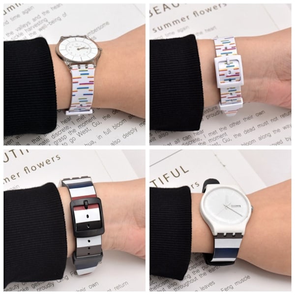 16mm Universal stripe tryckt klockarmband i silikon - Vit Vit