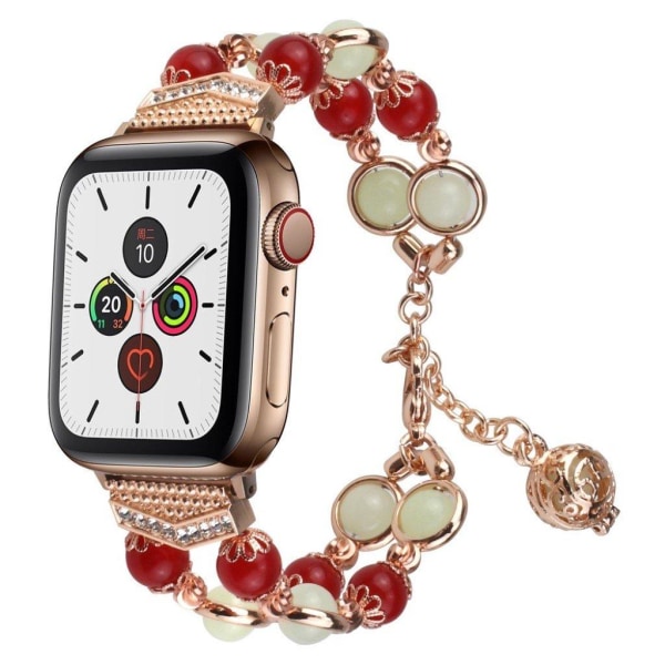 Luminous bead rostfritt stål klockarmband för Apple Watch Series 6 / 5 40mm - röd / guld Röd